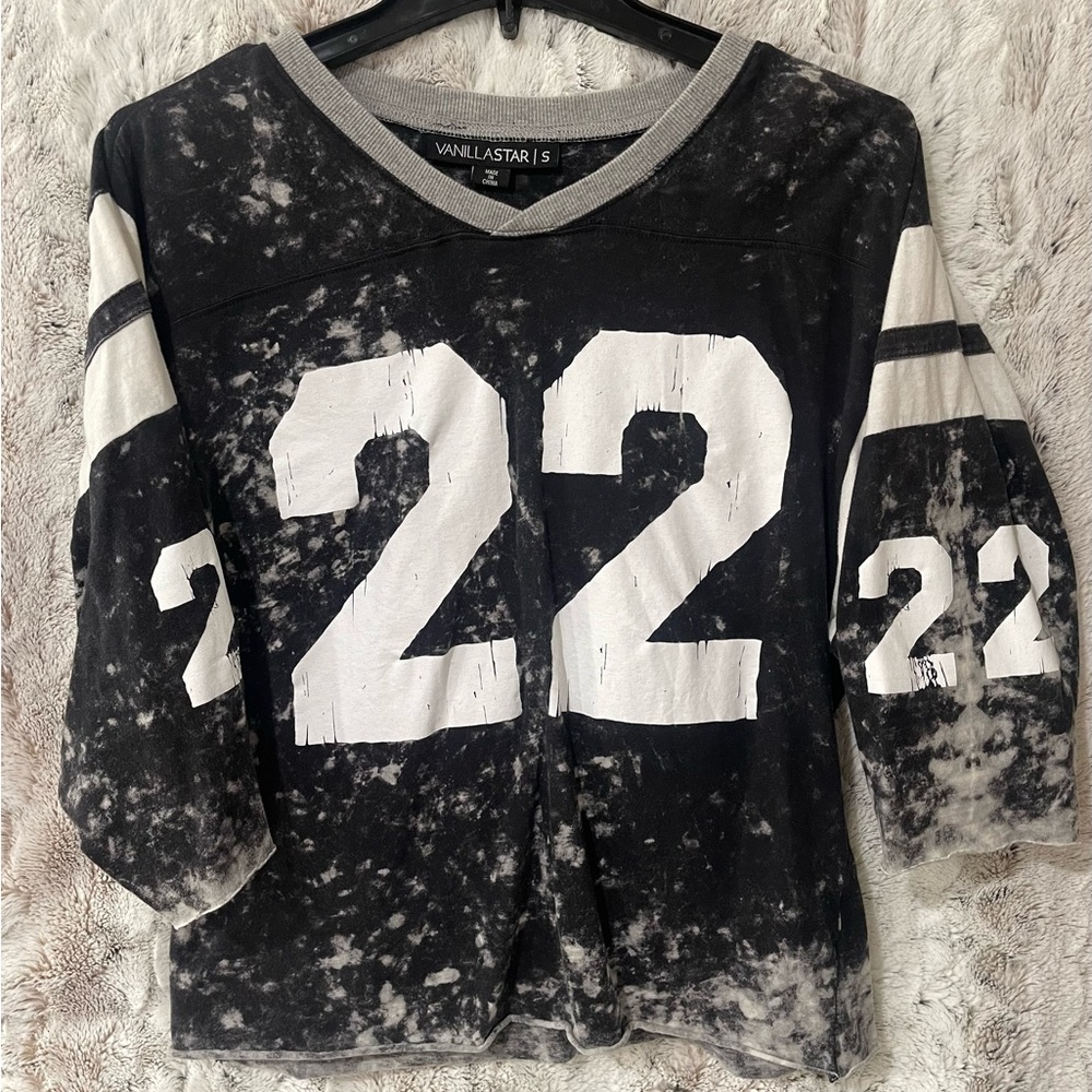 Vanilla Star Black & Gray Acid-Wash Graphic Top